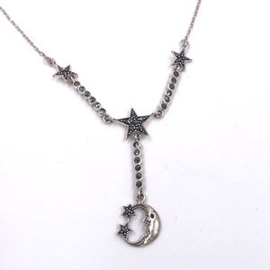 925 Sterling NWOT Star & Moon Marcasite Necklace vintage